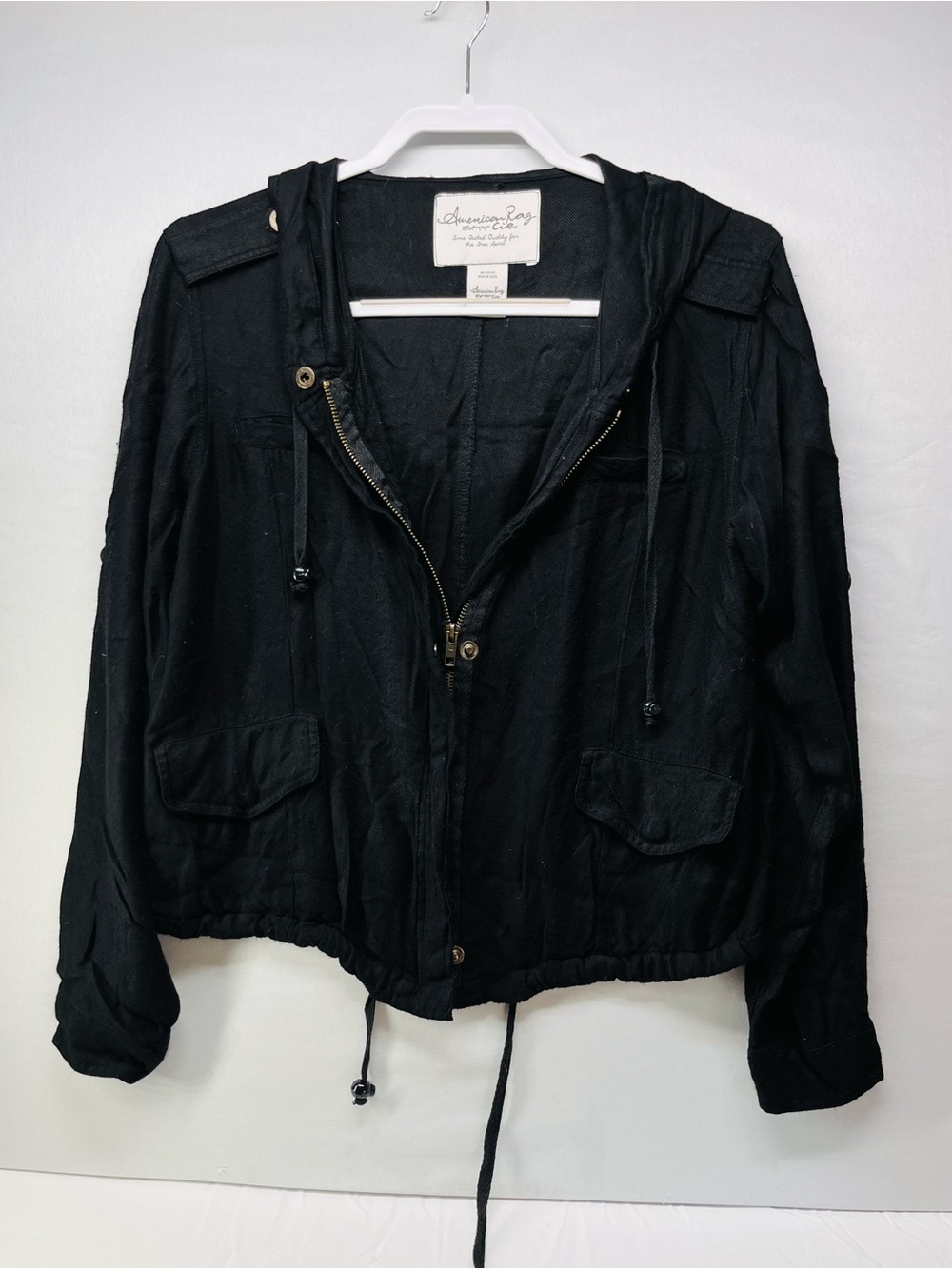 American Rag Black Hooded Drawstring Utility‎ Jacket